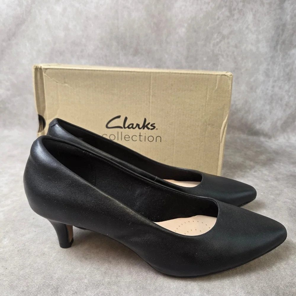 Clarks Linvale Jerica Black Leather Kitten Heel Pumps Womens 8.5 W Wide 26137208 - Picture 2 of 8